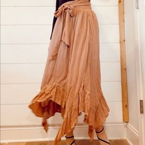 flowy, rose colored, tea length skirt